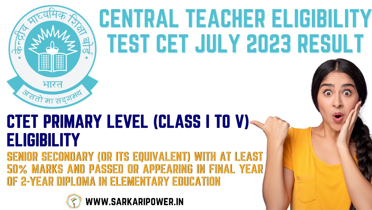 Central Teacher Eligibility Test CET July 2023 Result