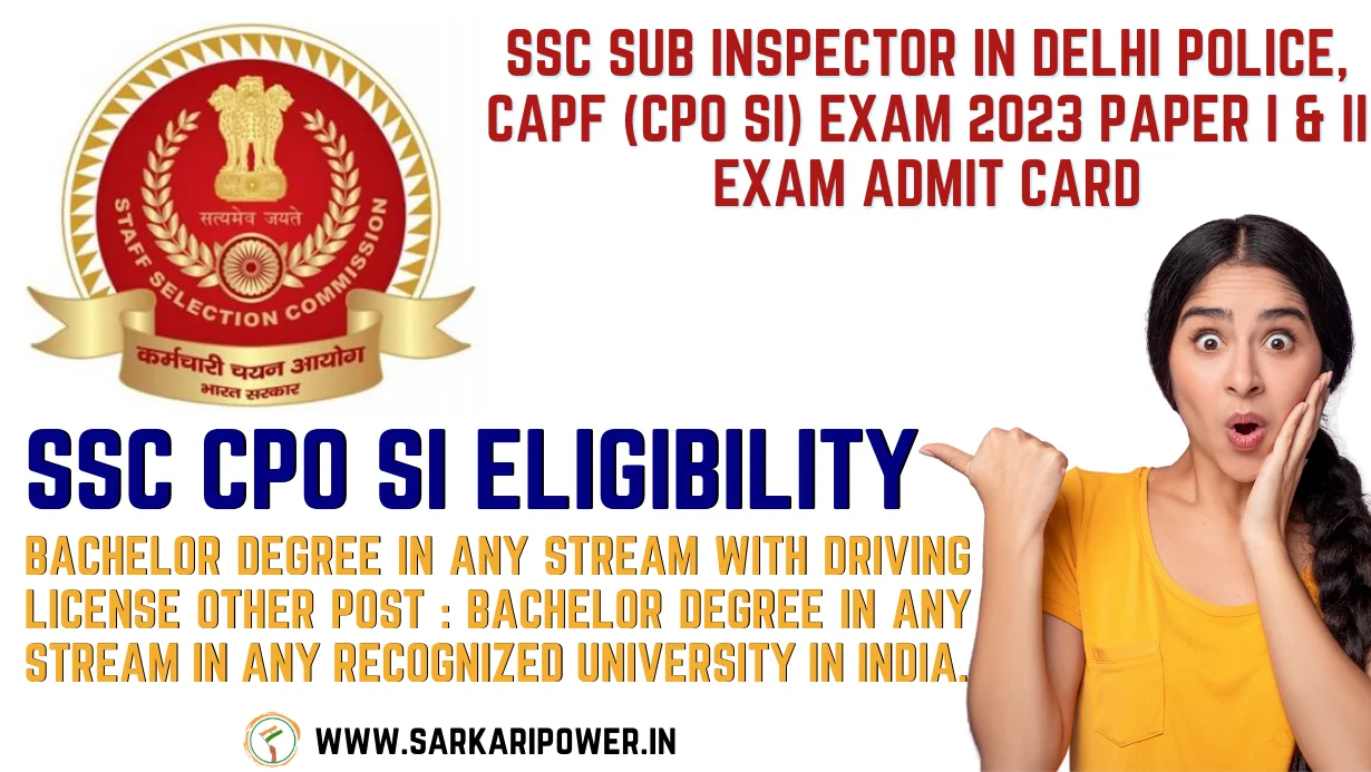 SSC Sub Inspector in Delhi Police, CAPF (CPO SI) Exam 2023